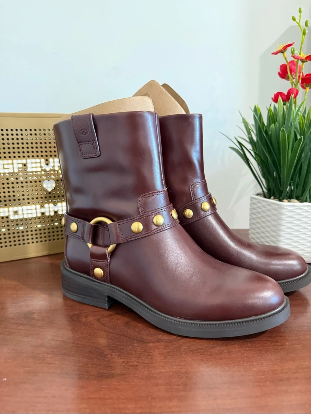 New Vince Camuto Amais Biker Womens Boots color Rich Mahogany size 6.5